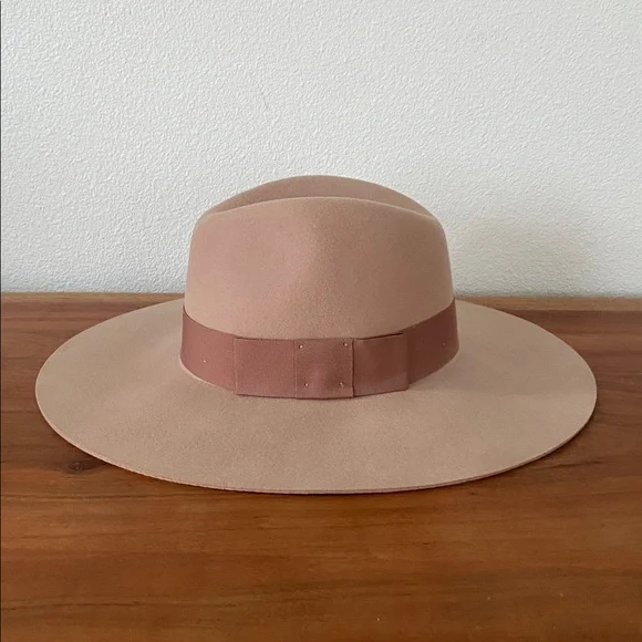 Brixton Joanna neutral felt wool hat wide floppy brim fedora grosgrain ribbon M - Picture 5 of 16